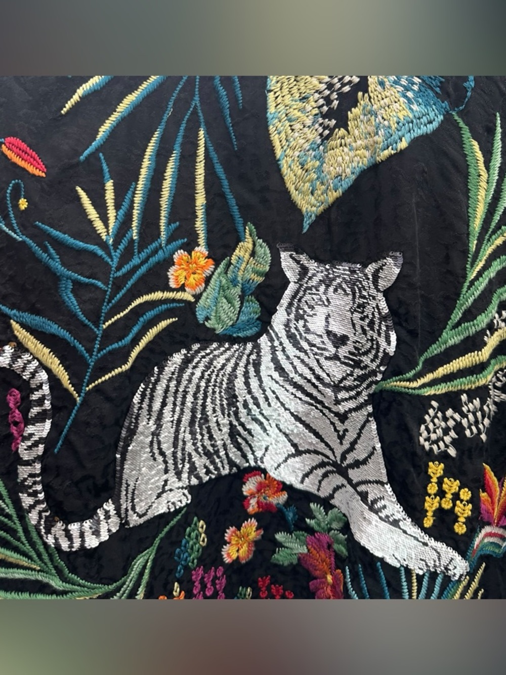 NEW Johnny Was Monica Kimono Sequin Tiger Floral Embroidery Black Jacquard Small - Picture 5 of 14